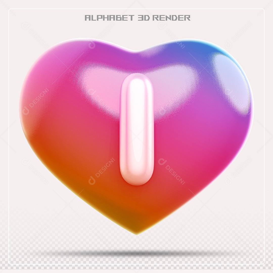Elemento 3D Coração com letras do alfabeto Letra I Vernelho para Composição PSD