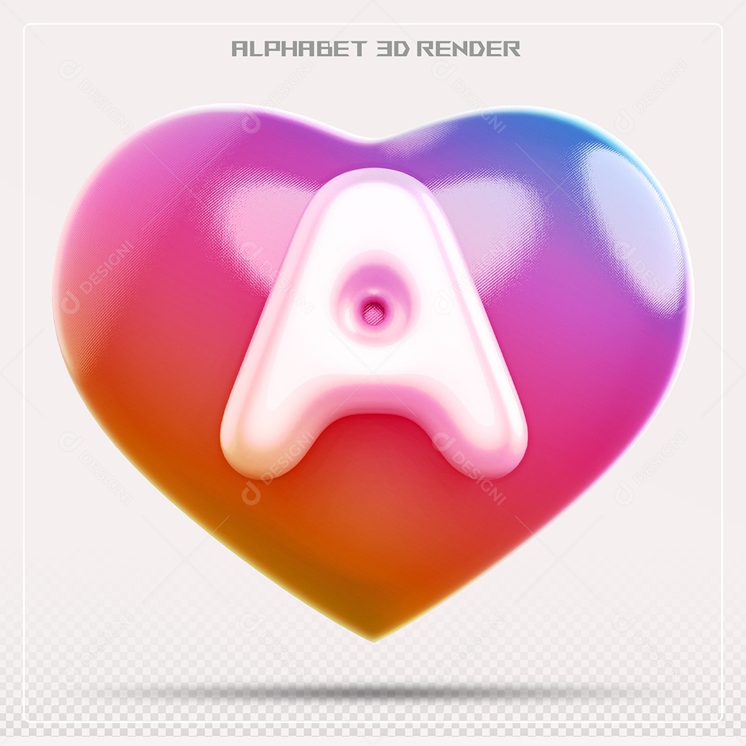 Elemento 3D Coração com letras do alfabeto Letra A Vernelho para Composição PSD