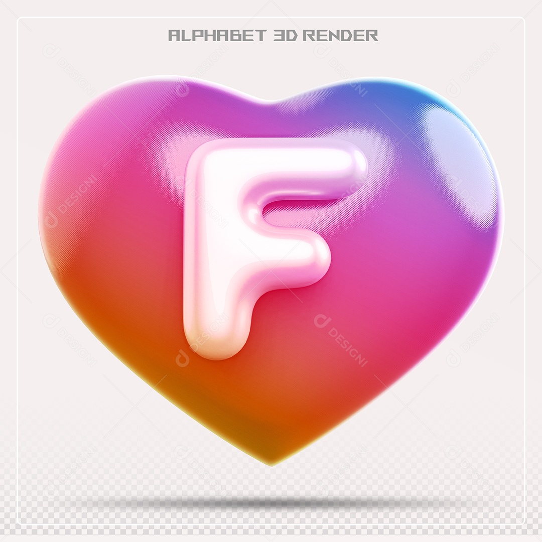 Elemento 3D Coração com letras do alfabeto Letra F Vernelho para Composição PSD