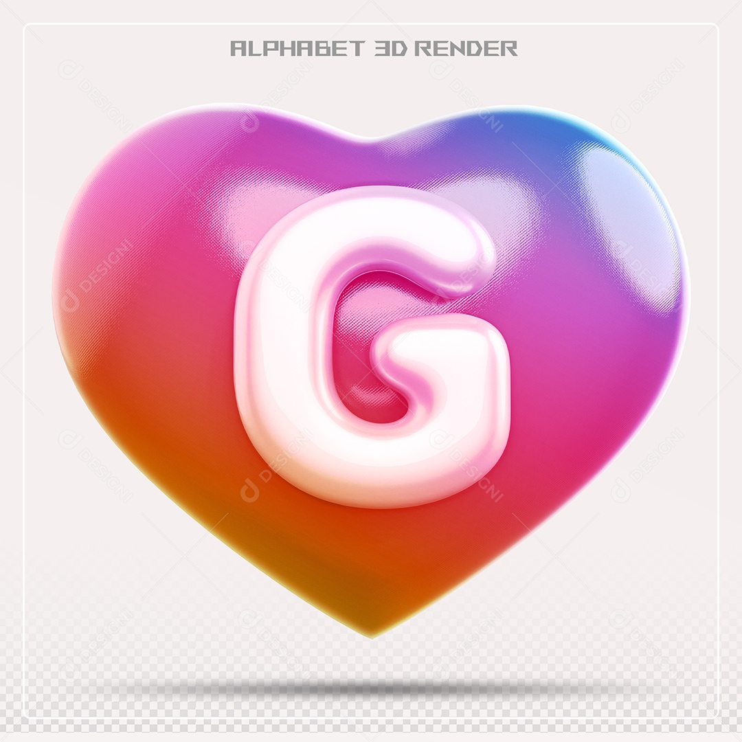 Elemento 3D Coração com letras do alfabeto Letra G Vernelho para Composição PSD