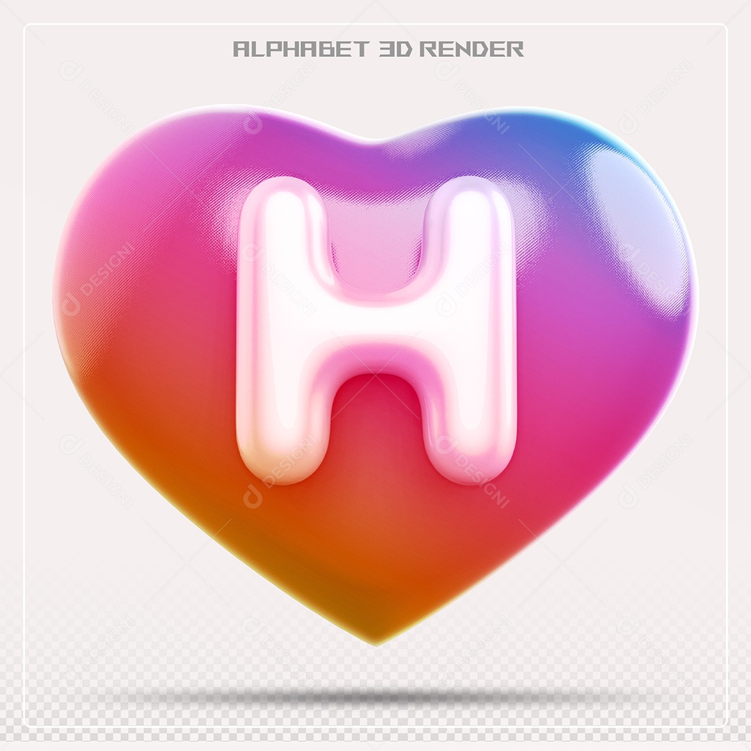 Elemento 3D Coração com letras do alfabeto Letra H Vernelho para Composição PSD