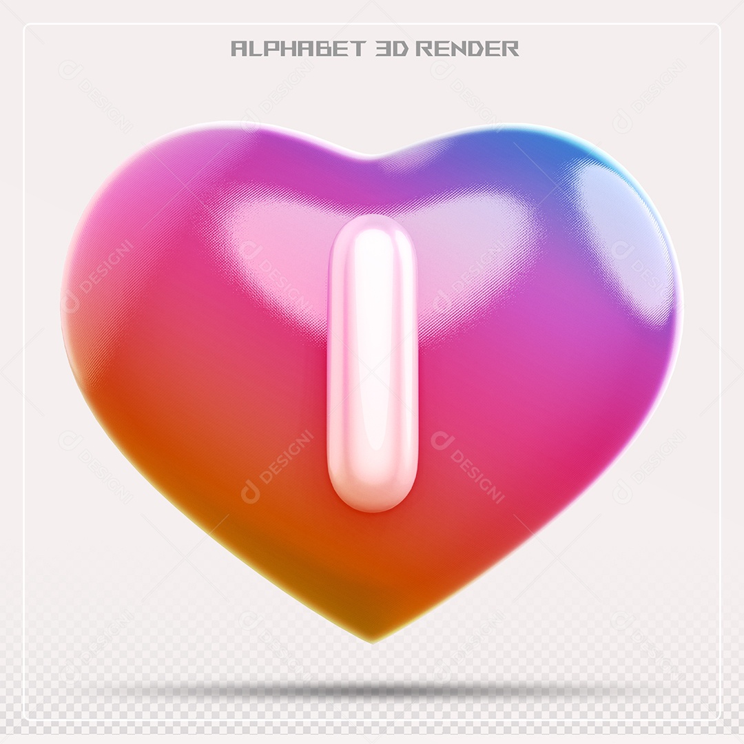 Elemento 3D Coração com letras do alfabeto Letra I Vernelho para Composição PSD
