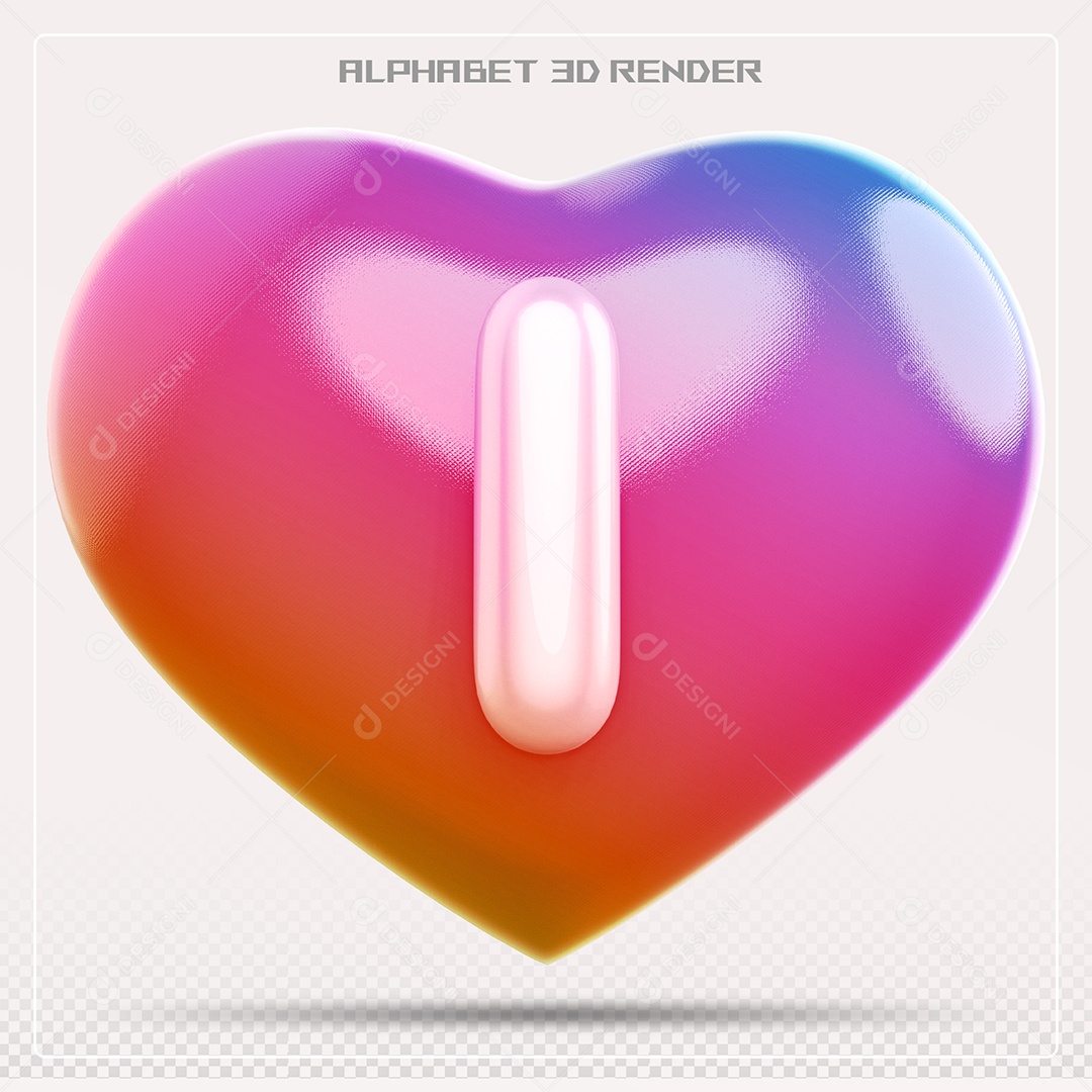 Elemento 3D Coração com letras do alfabeto Letra I Vernelho para Composição PSD