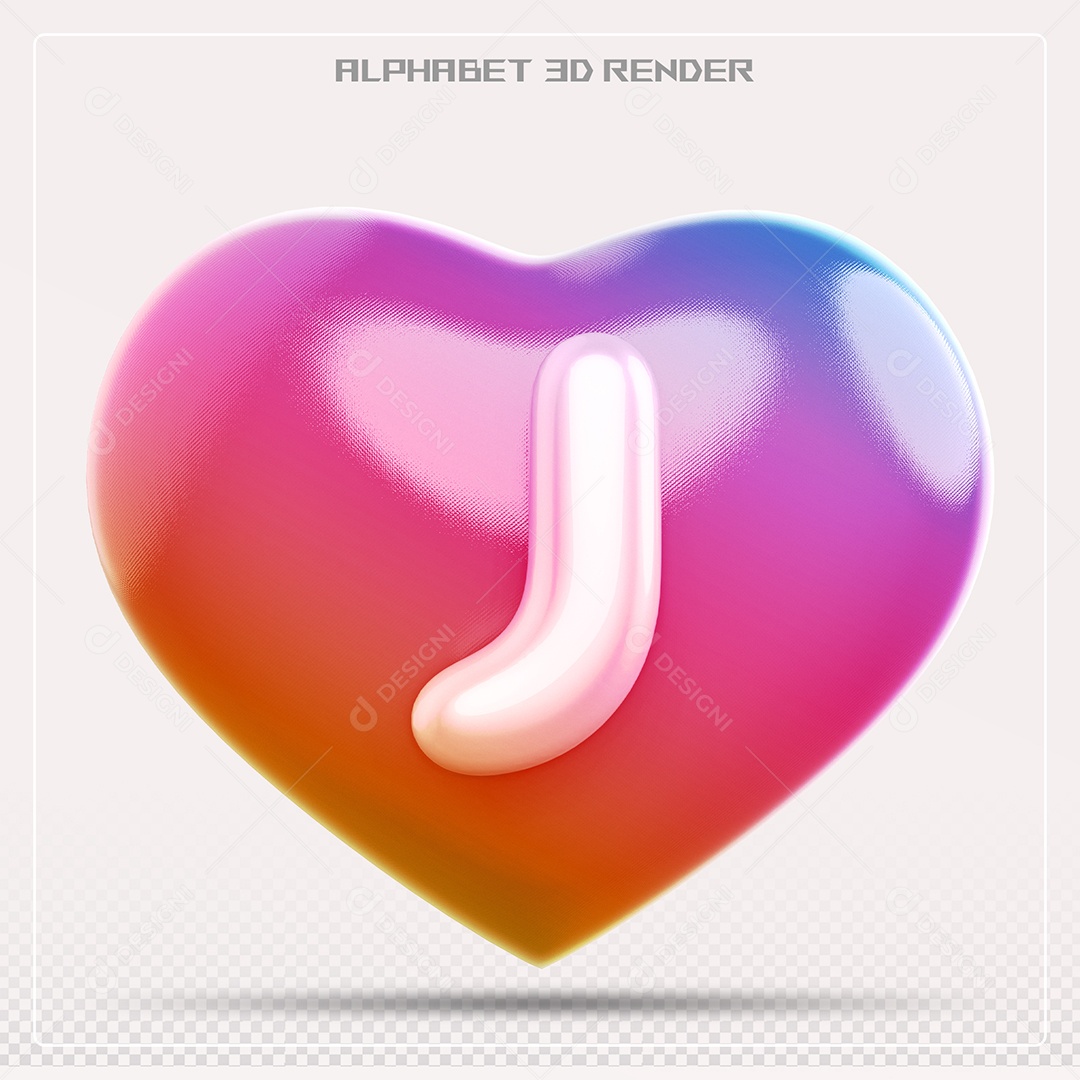 Elemento 3D Coração com letras do alfabeto Letra J Vernelho para Composição PSD