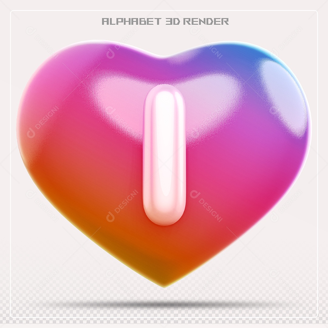 Elemento 3D Coração com letras do alfabeto Letra I Vernelho para Composição PSD