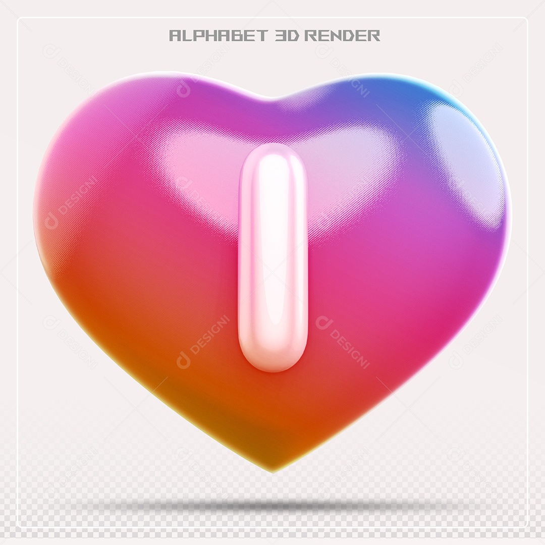 Elemento 3D Coração com letras do alfabeto Letra I Vernelho para Composição PSD