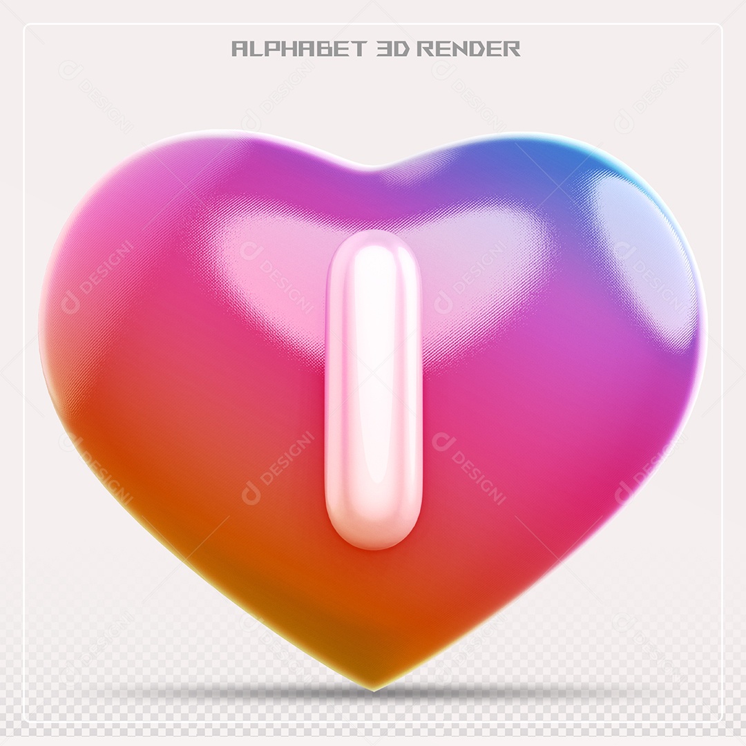 Elemento 3D Coração com letras do alfabeto Letra T Vernelho para Composição PSD