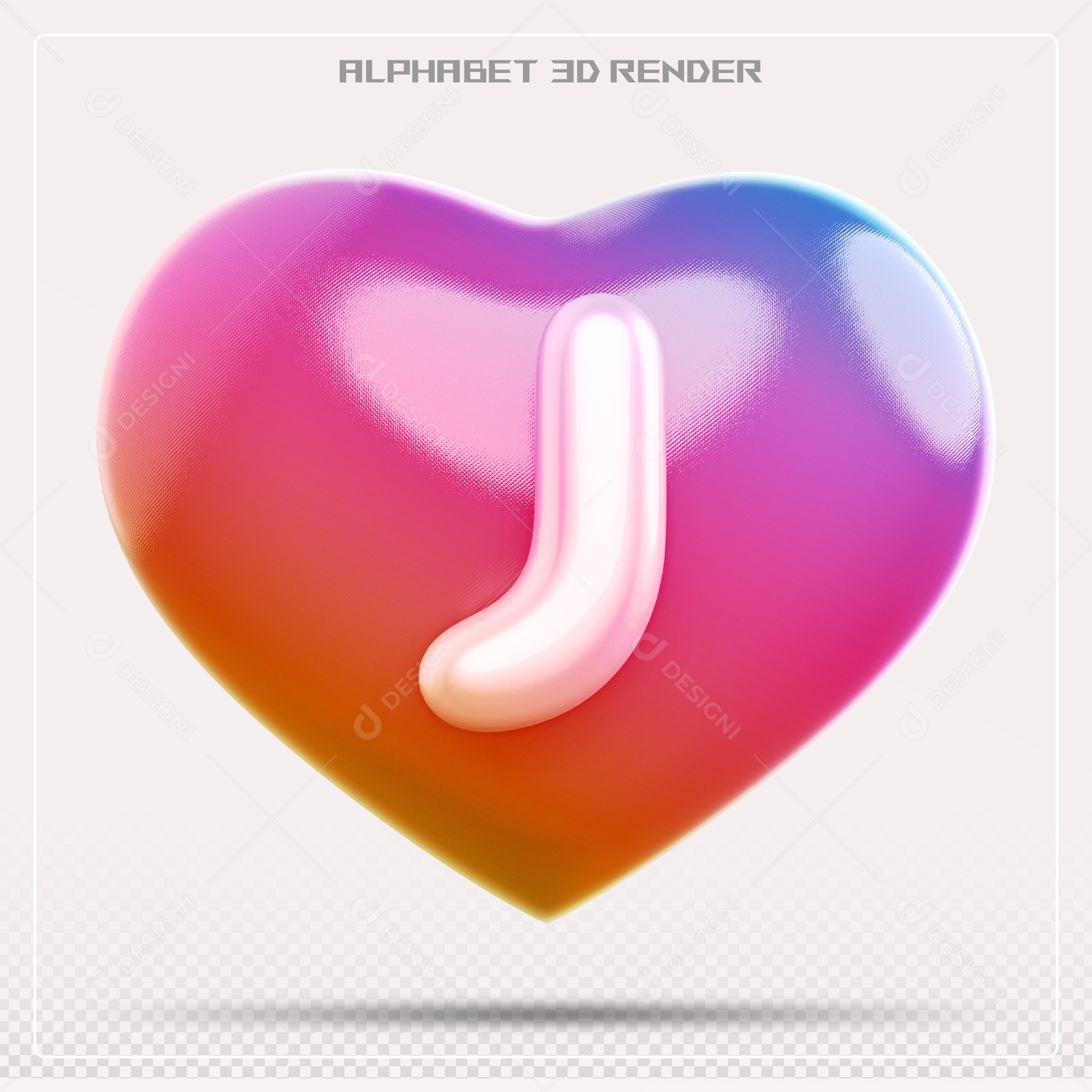 Elemento 3D Coração com letras do alfabeto Letra J Vernelho para Composição PSD