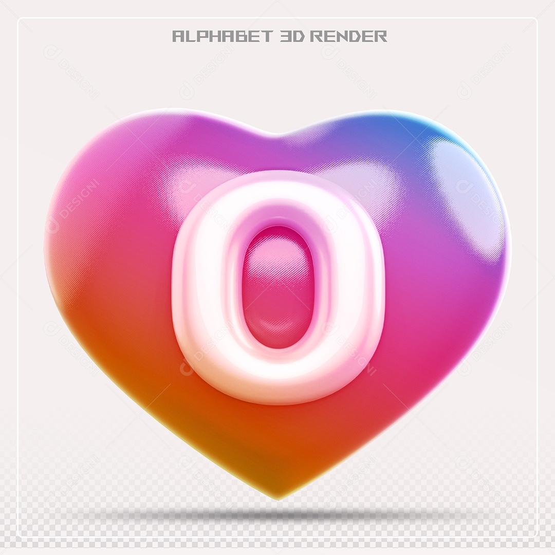 Elemento 3D Coração com letras do alfabeto Letra O Vernelho para Composição PSD
