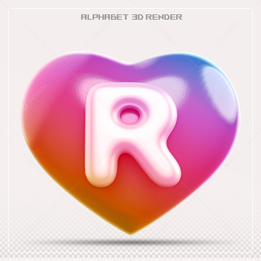 Elemento 3D Coração com letras do alfabeto Letra R Vernelho para Composição PSD