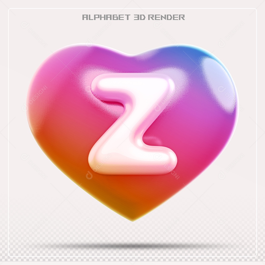 Elemento 3D Coração Com letras do alfabeto Letra Z Branco para Composição PSD
