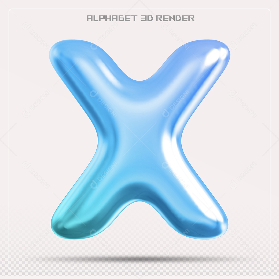 Alfabeto Letra XU Azul Elemento 3D Para Composição PSD