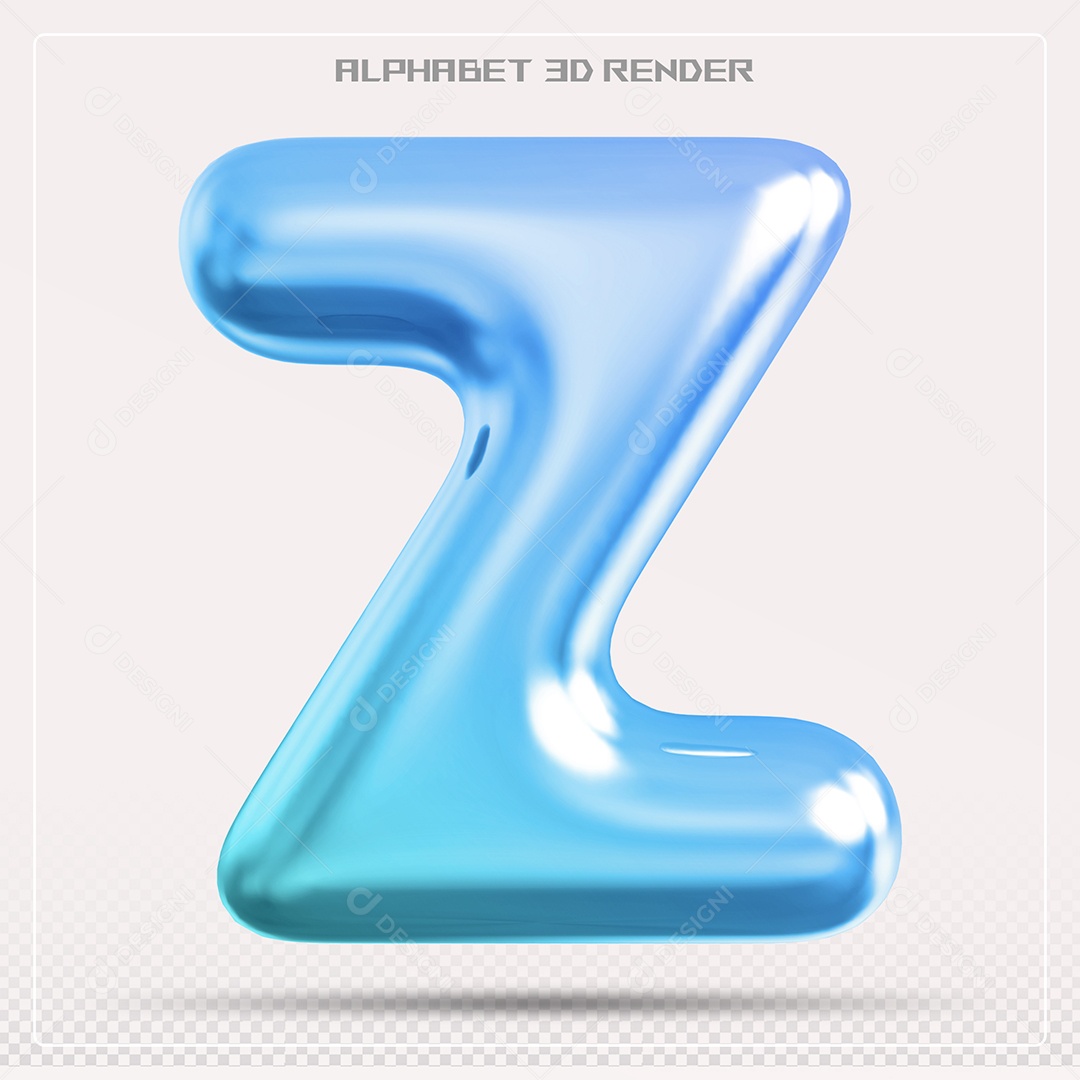 Alfabeto Letra Z Azul Elemento 3D Para Composição PSD
