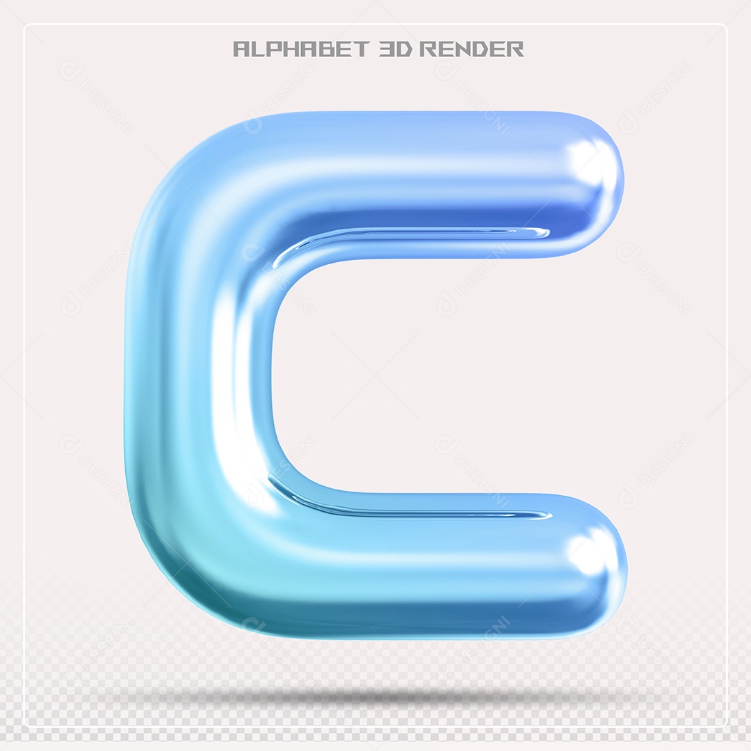 Alfabeto Letra C Azul Elemento 3D Para Composição PSD