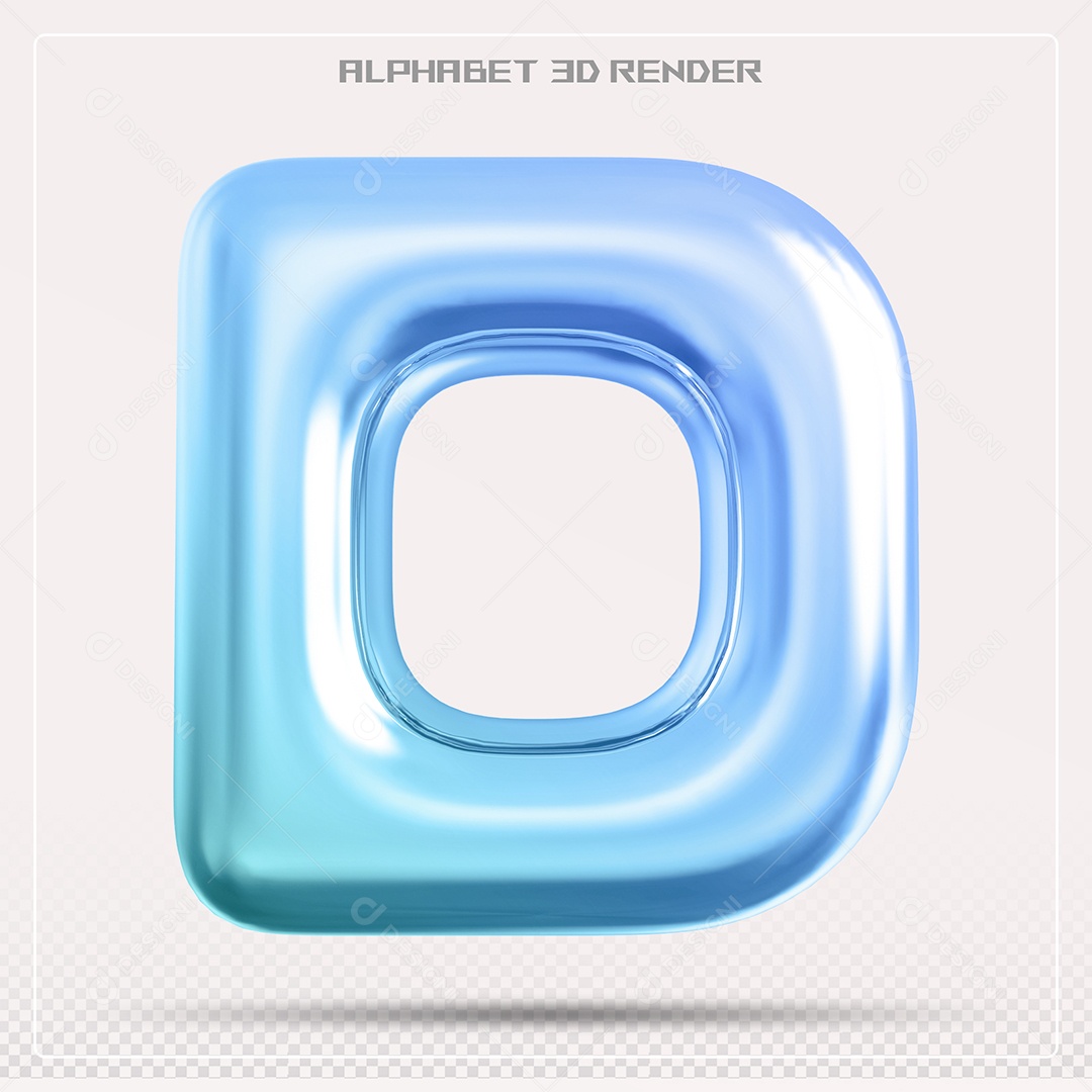 Alfabeto Letra D Azul Elemento 3D Para Composição PSD