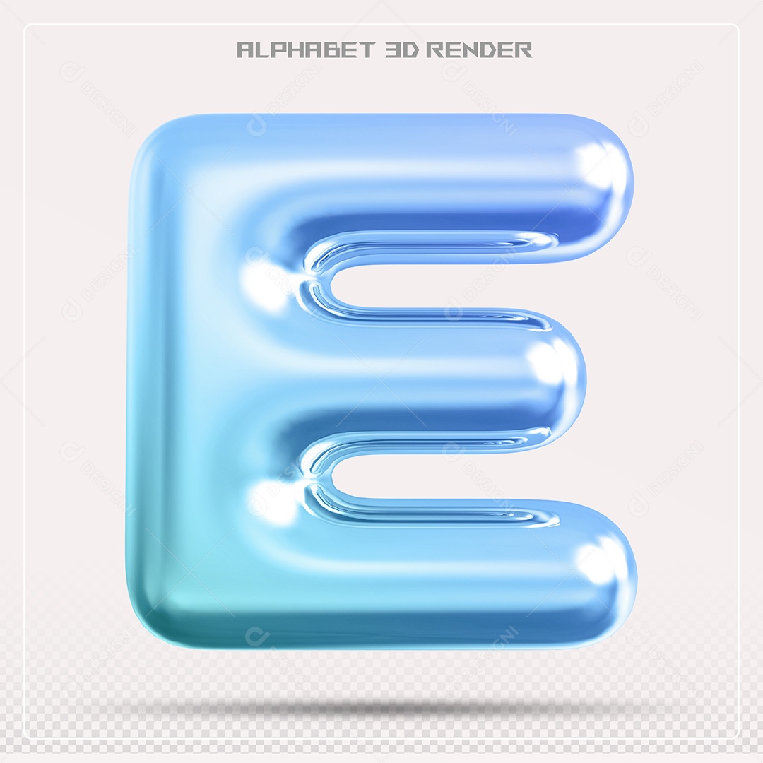 Alfabeto Letra E Azul Elemento 3D Para Composição PSD