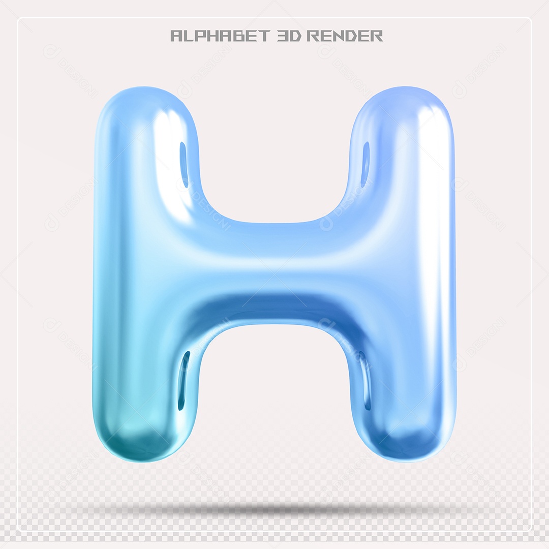 Alfabeto Letra H Azul Elemento 3D Para Composição PSD
