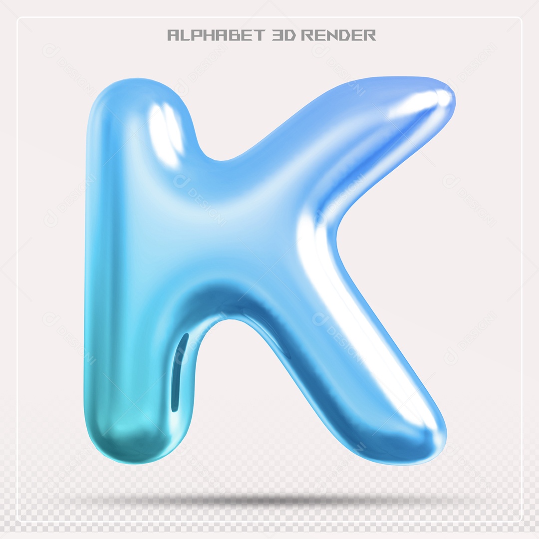 Alfabeto Letra K Azul Elemento 3D Para Composição PSD