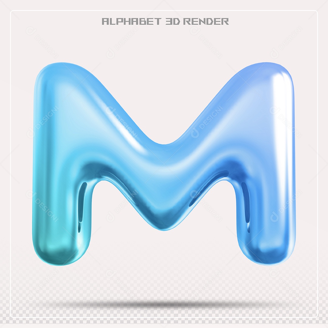 Alfabeto Letra M Azul Elemento 3D Para Composição PSD