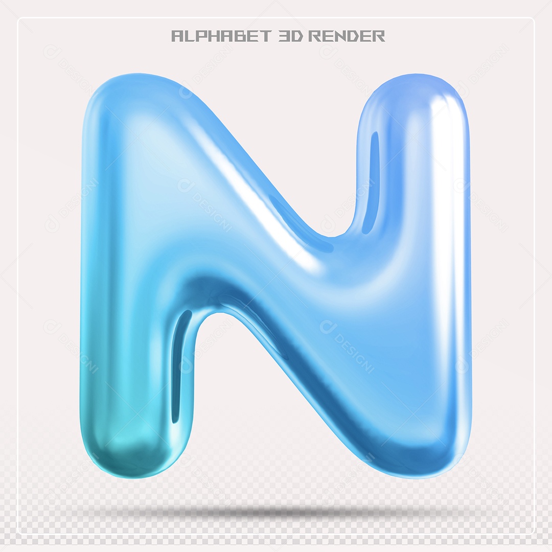 Alfabeto Letra N Azul Elemento 3D Para Composição PSD