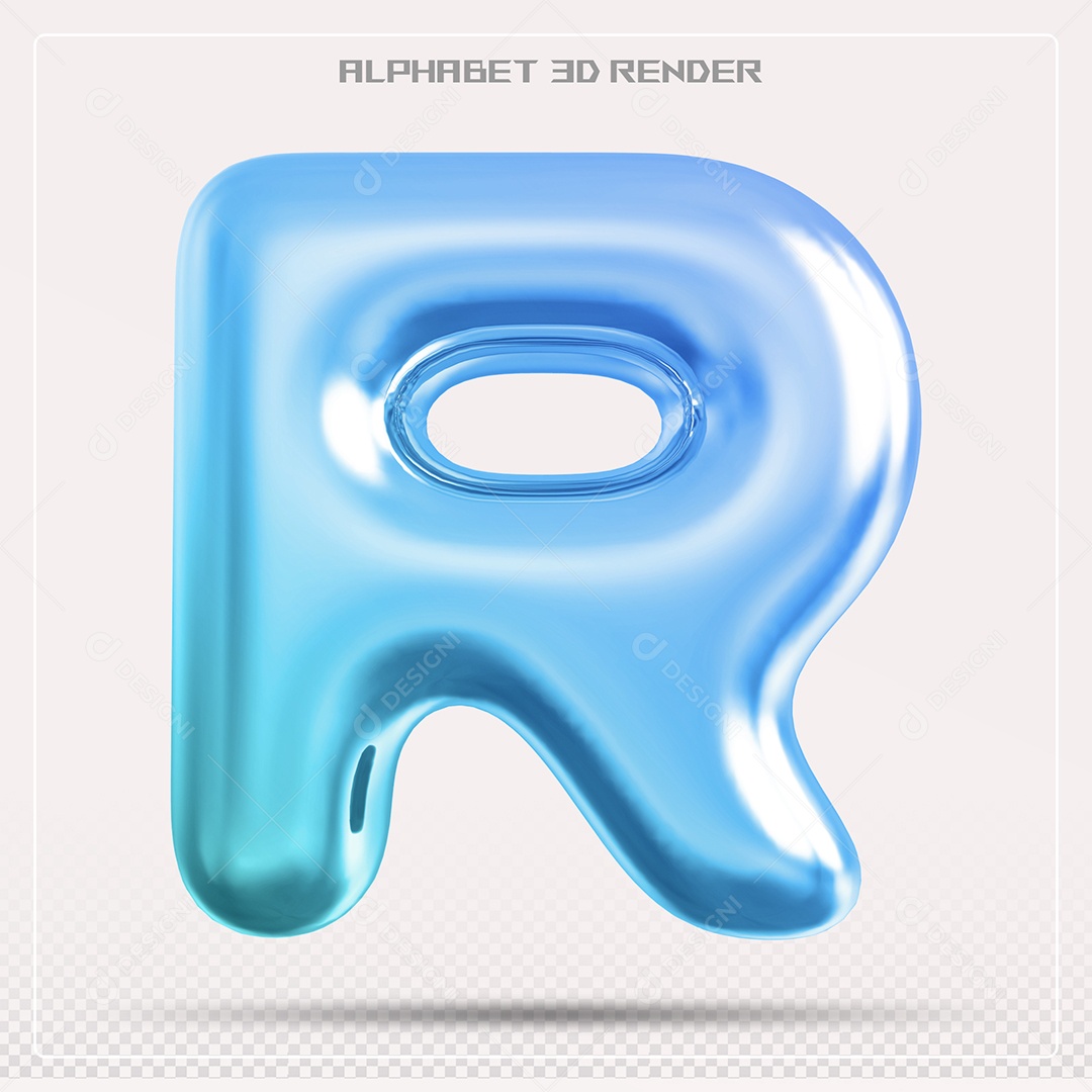 Alfabeto Letra R Azul Elemento 3D Para Composição PSD