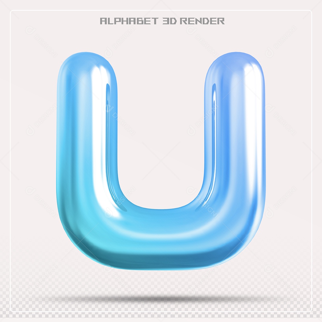 Alfabeto Letra U Azul Elemento 3D Para Composição PSD