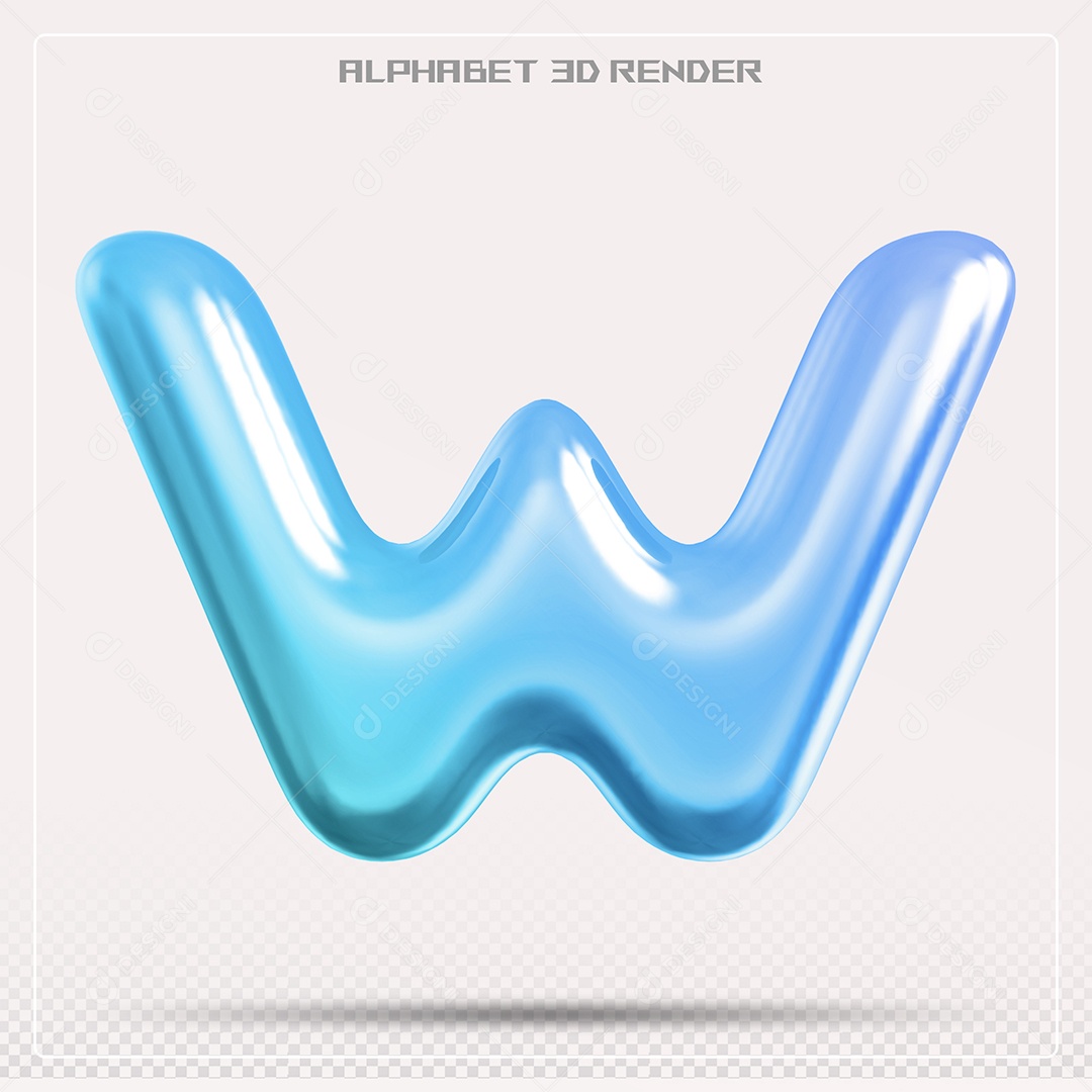 Alfabeto Letra W Azul Elemento 3D Para Composição PSD