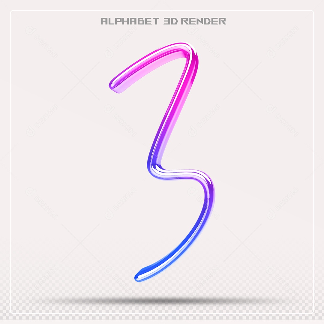 Elemento 3D Número 3 Colorido para Composição PSD