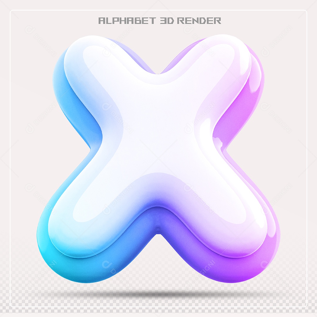 Alfabeto Letra X Azul Elemento 3D Para Composição PSD