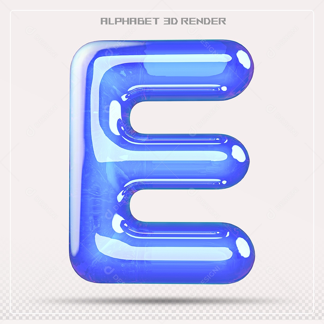 Alfabeto Letra E Azul Elemento 3D Para Composição PSD