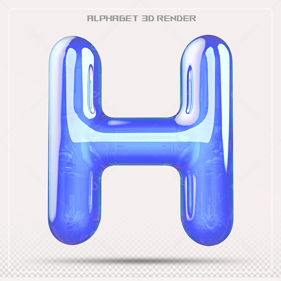 Alfabeto Letra h Azul Elemento 3D Para Composição PSD