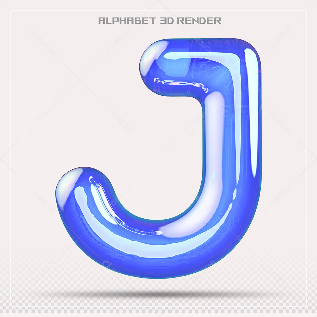 Alfabeto Letra  j Azul Elemento 3D Para Composição PSD