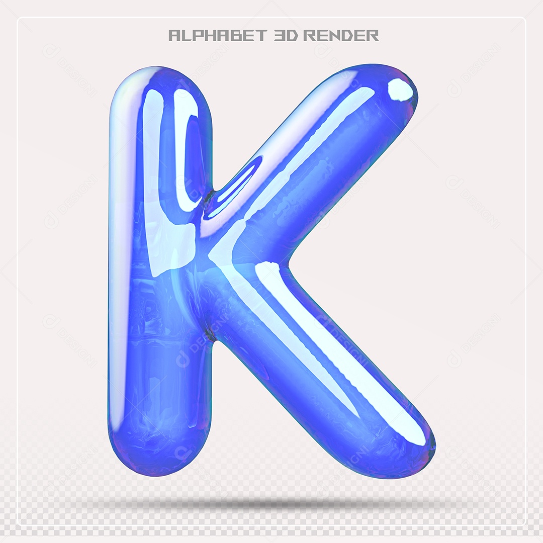 Alfabeto Letra K Azul Elemento 3D Para Composição PSD