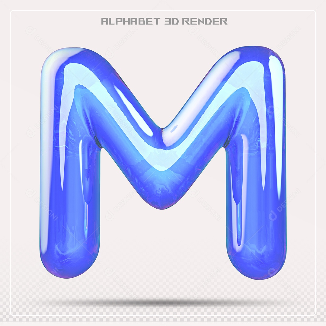 Alfabeto Letra M Azul Elemento 3D Para Composição PSD
