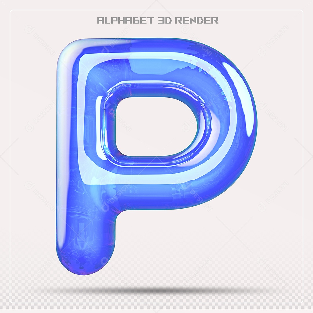 Alfabeto Letra p Azul Elemento 3D Para Composição PSD