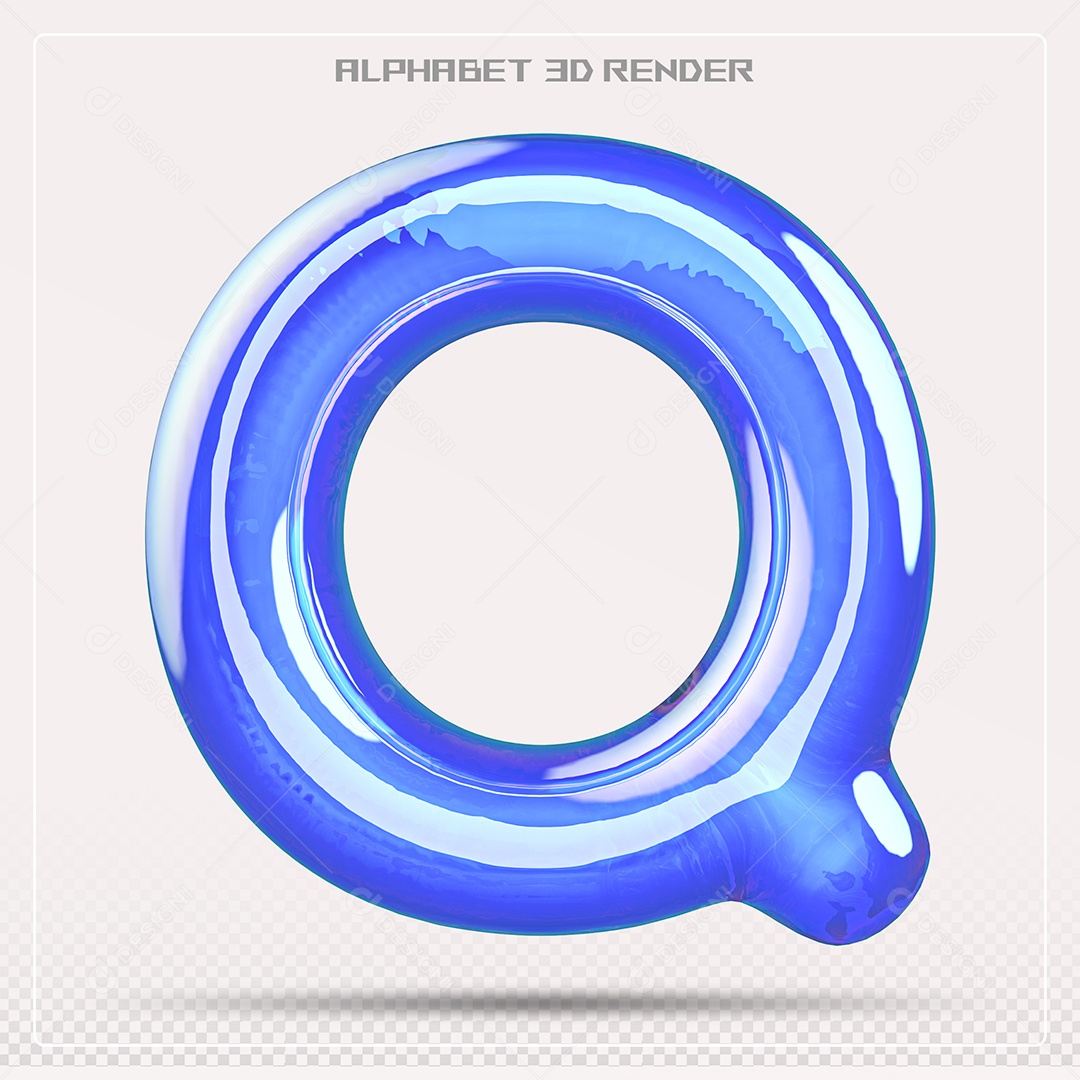 Alfabeto Letra Q Azul Elemento 3D Para Composição PSD