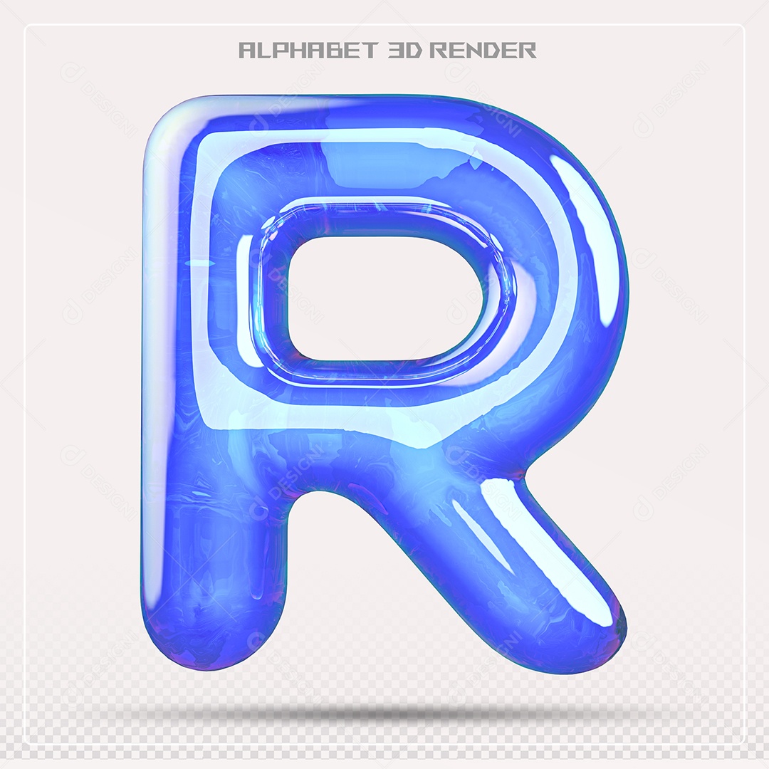 Alfabeto Letra R Azul Elemento 3D Para Composição PSD