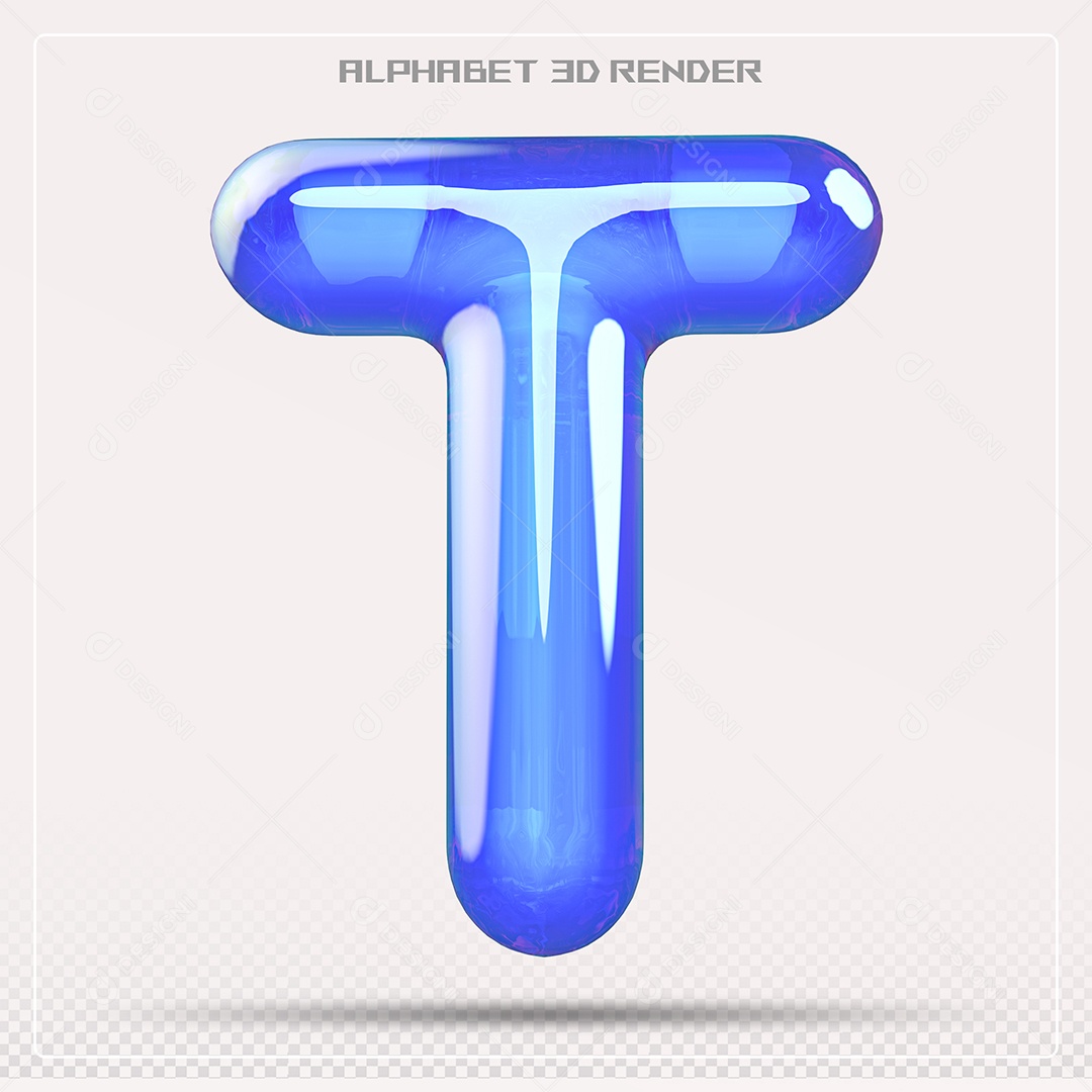 Alfabeto Letra T Azul Elemento 3D Para Composição PSD