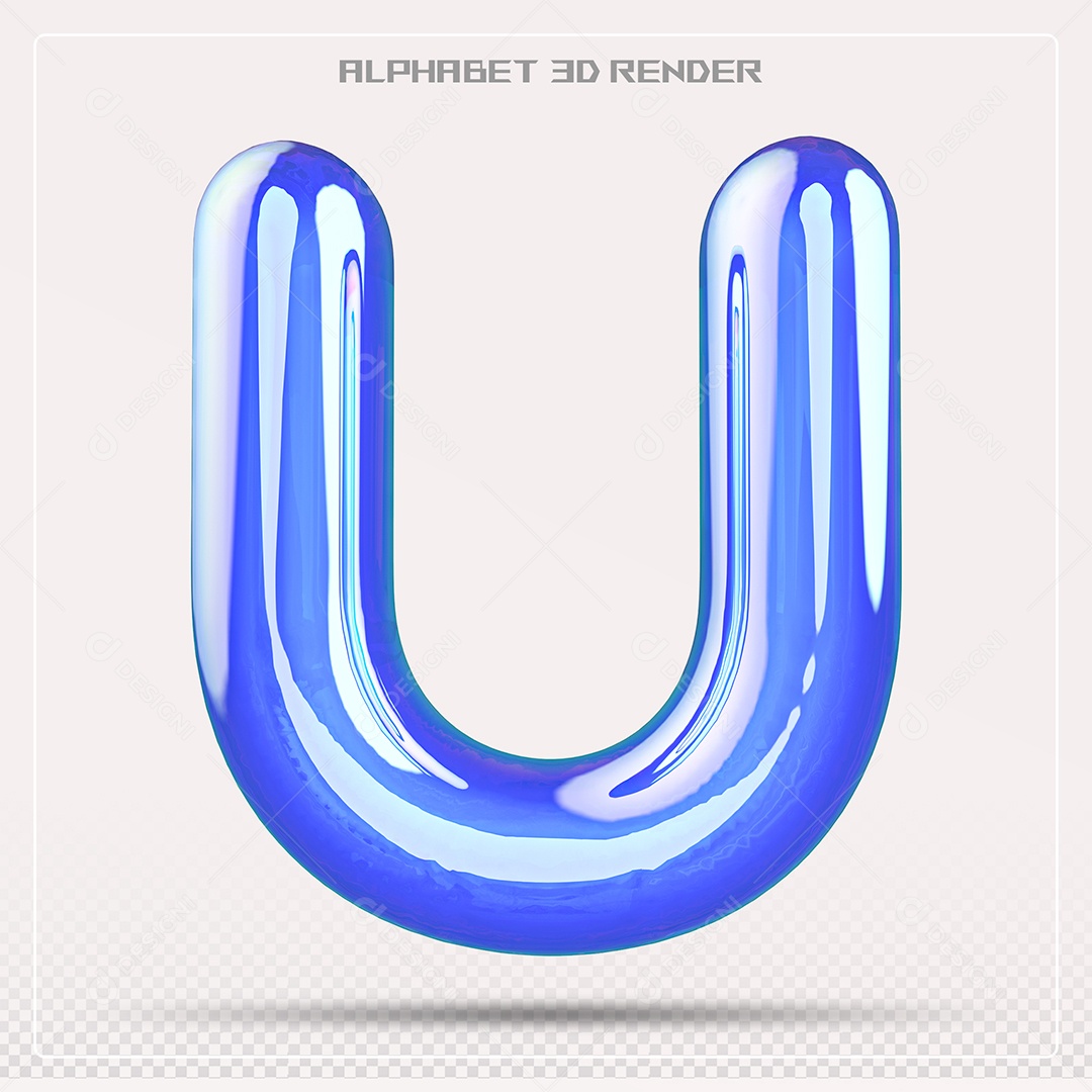 Alfabeto Letra u Azul Elemento 3D Para Composição PSD