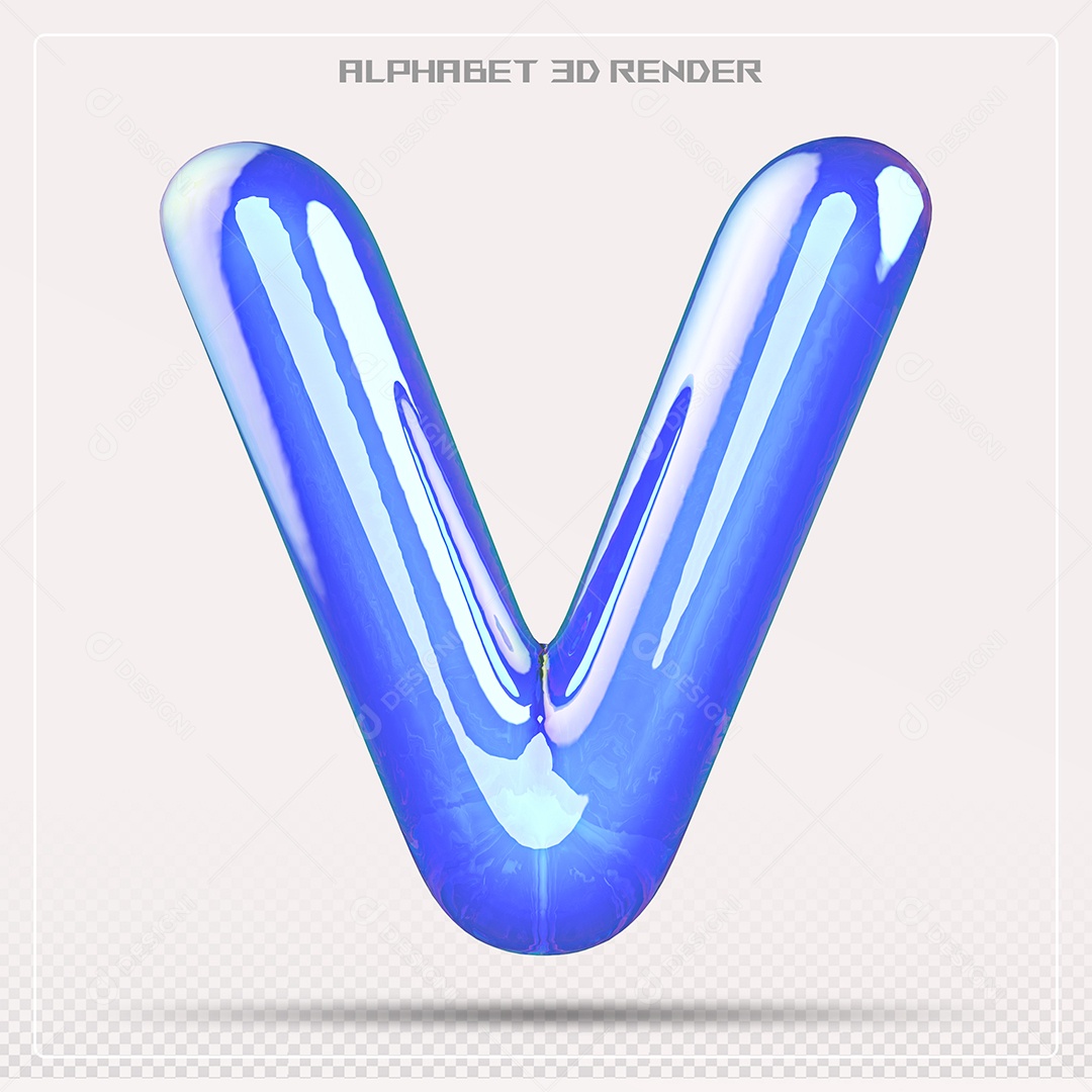 Alfabeto Letra V Azul Elemento 3D Para Composição PSD