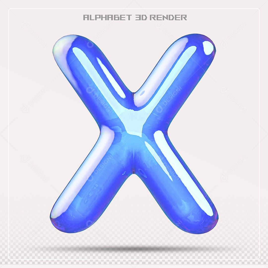 Alfabeto Letra X Azul Elemento 3D Para Composição PSD