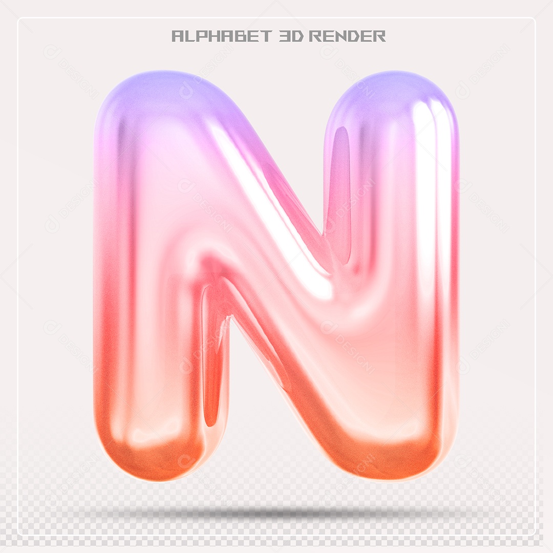 Alfabeto Letra N Colorido Elemento 3D Para Composição PSD