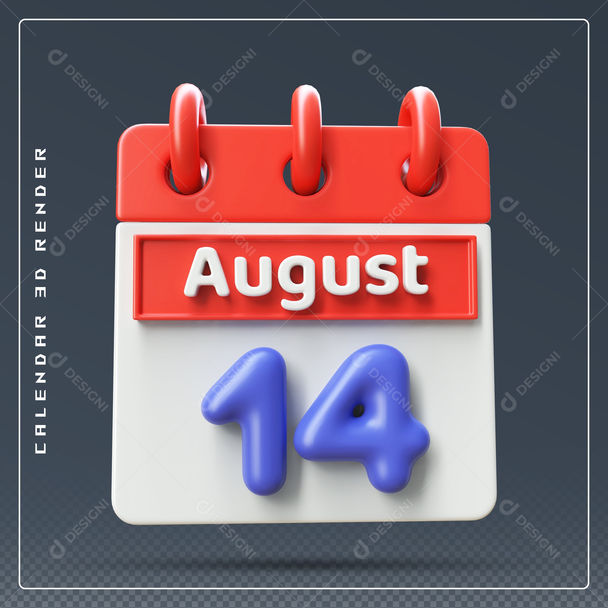 Calendário Do mês Agosto Dia 31 Elemento 3D Vermelho Azul e Branco Para Composição PSD