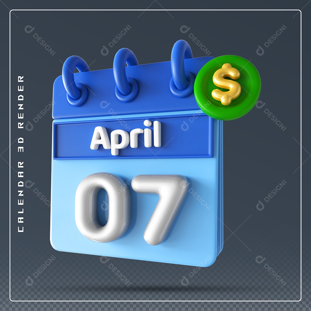 Calendário Do mês Agosto Dia 07 Elemento 3D Azul e Branco Para Composição PSD