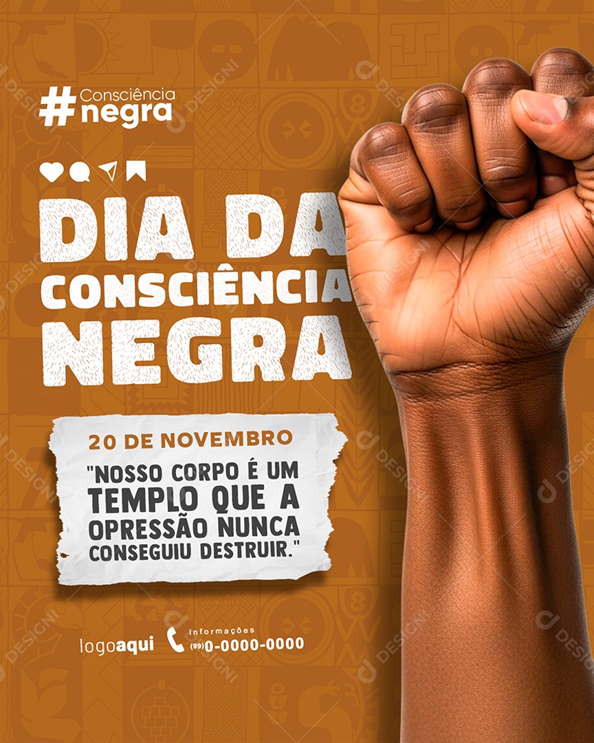20 de novembro Dia da Consciência Negra Nosso Corpo é um Templo que a Opressão Story Social Media PSD Editável