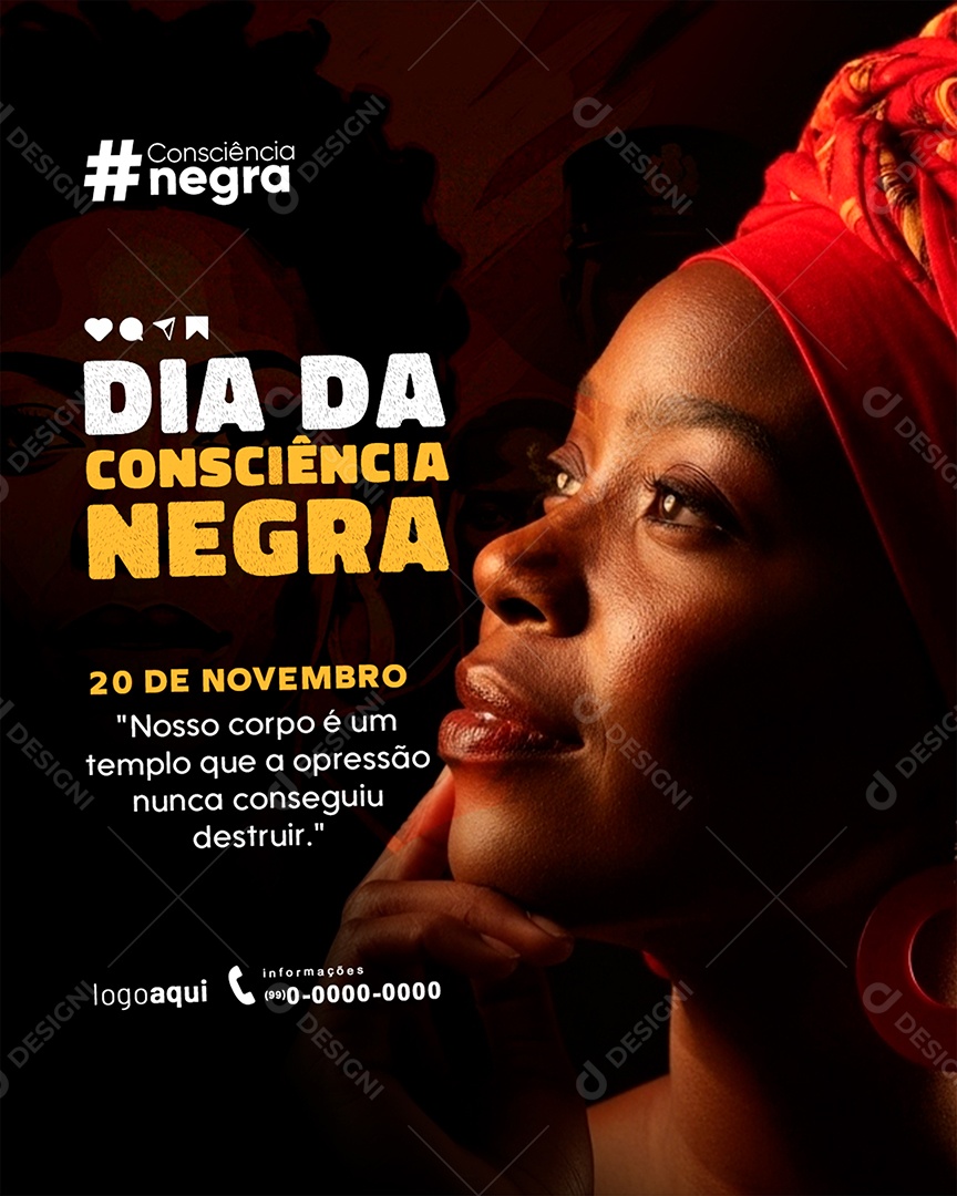 20 de novembro Dia da Consciência Negra Nosso Corpo é um Templo Story Social Media PSD Editável