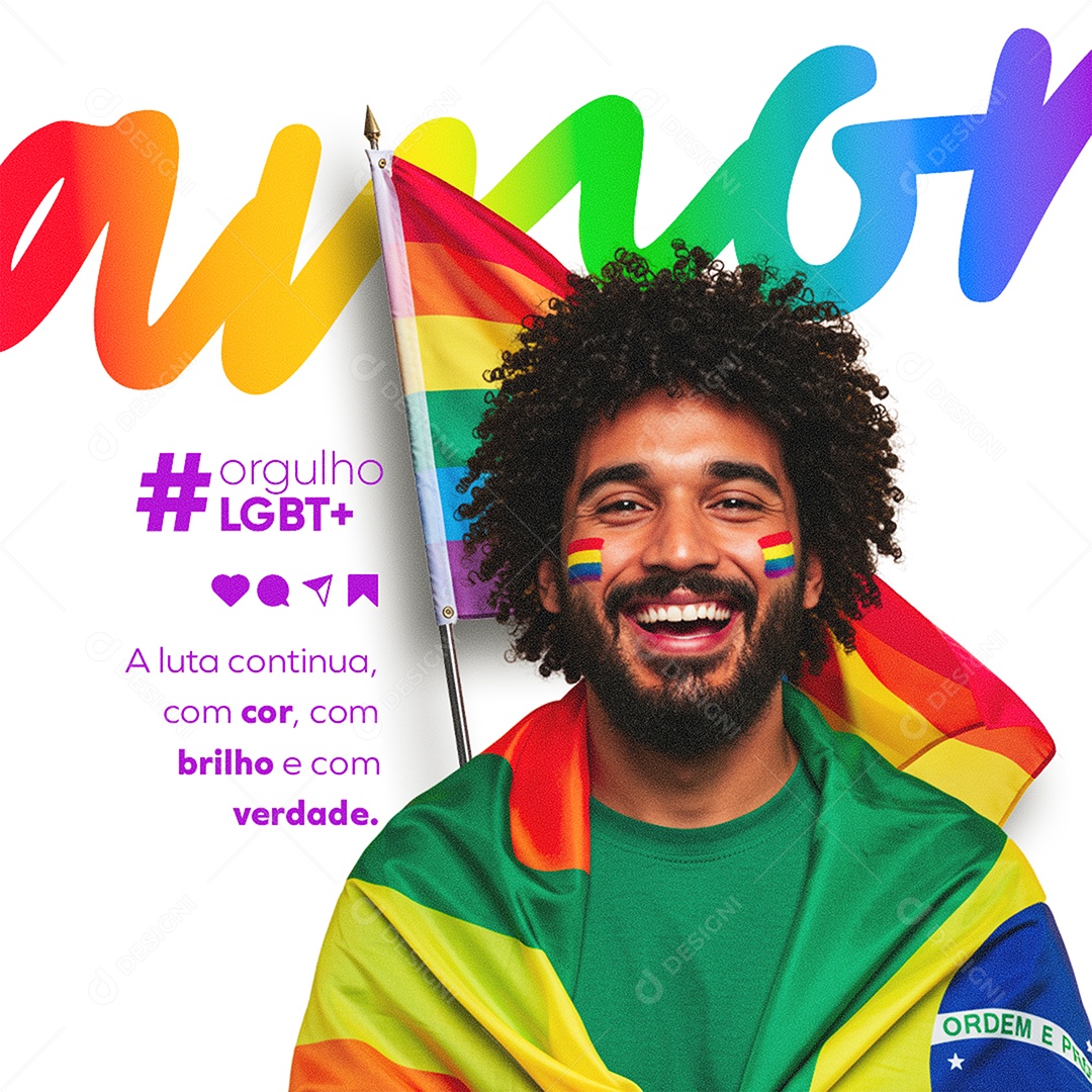 28 de Junho Dia Internacional do Orgulho LGBT a Luta Continua com Cor Feed Social Media PSD Editável