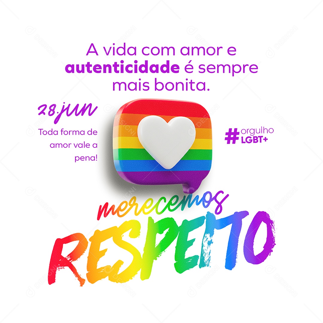 28 de Junho Dia Internacional do Orgulho LGBT a Vida Com Amor Feed Social Media PSD Editável