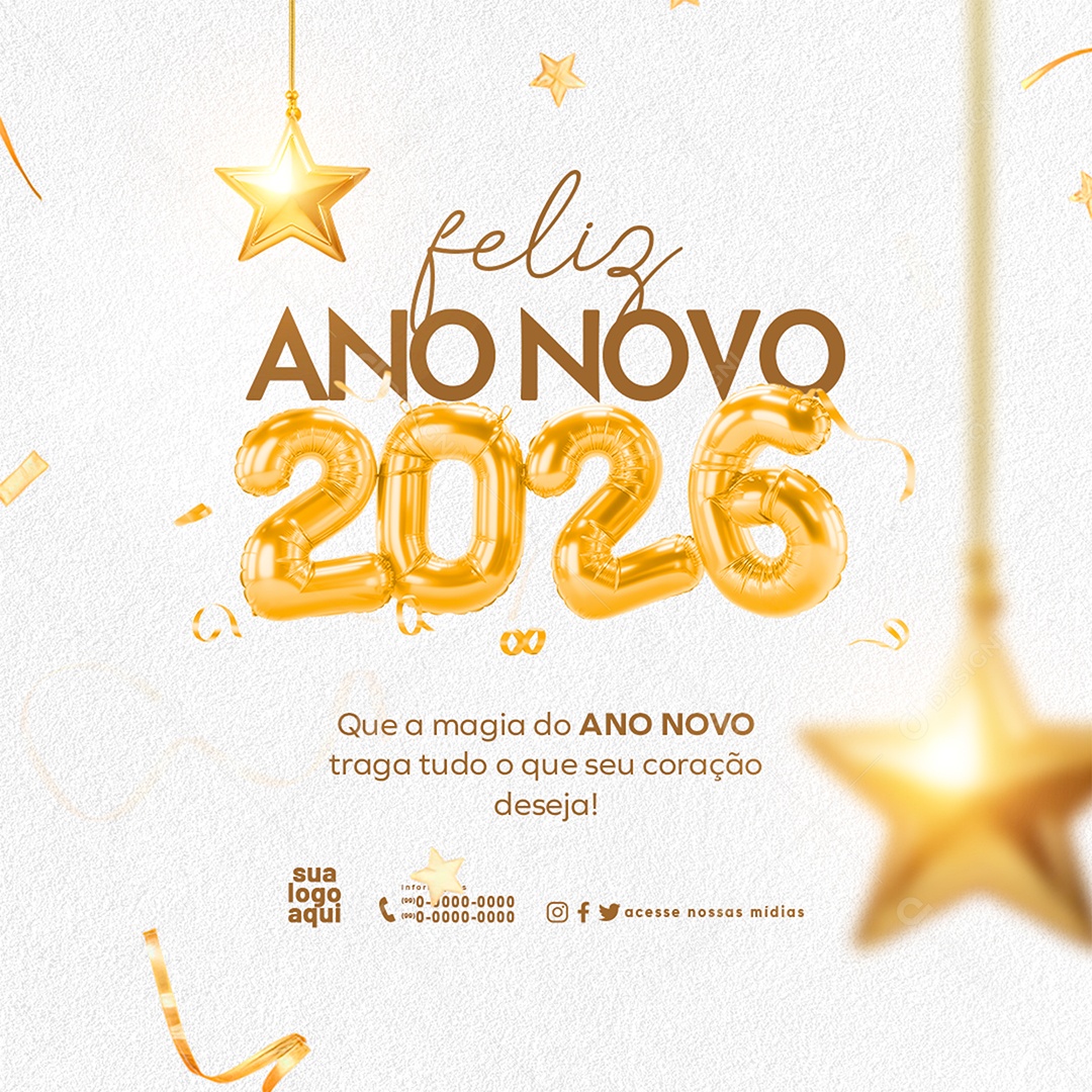 Feliz Ano Novo 2026 que a magia do Ano Novo Social Media PSD Editável