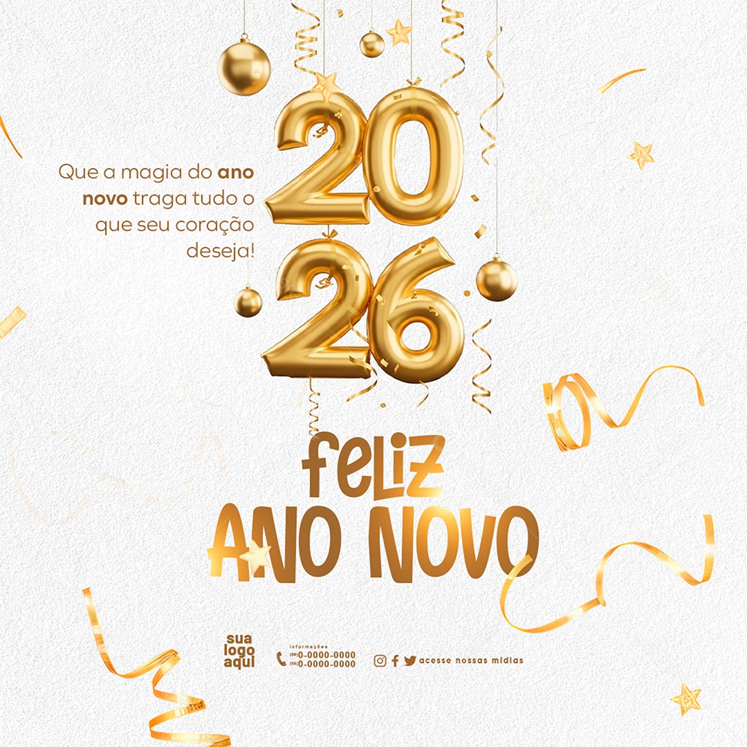 Feliz Ano Novo que a Magia do Ano Novo Traga Tudo o que Seu Coração Deseja Feliz Social Media PSD Editável